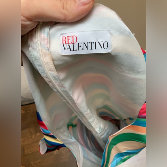 VALENTINO GARAVANI S.P.A. RED Multicolour Wave Knee Length Dress Women SZ Medium - Picture 7 of 16